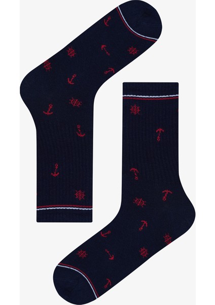 Erkek Lacivert Stripe 3lü Soket Çorap