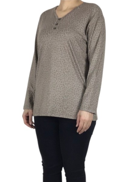 Kadın V Yaka Cam Kırığı Desenli Likralı Penye Bluz fiyatları