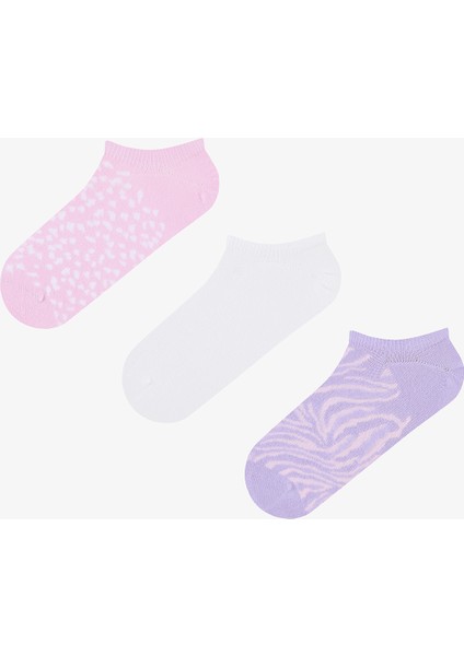 3 Çift Pamuklu Leopar Desenli Burun Dikişsiz Sneaker Çorap