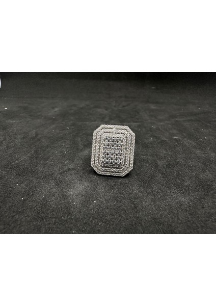 Üç Sıralı Ortası Dolu Kadın Gümüş Baget Yüzük