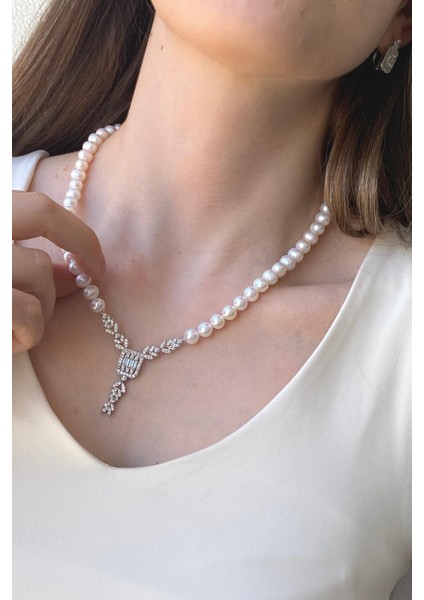 925 Ayar Gümüş 7 mm Baget Kesim Doğal İnci Kolye fiyatları