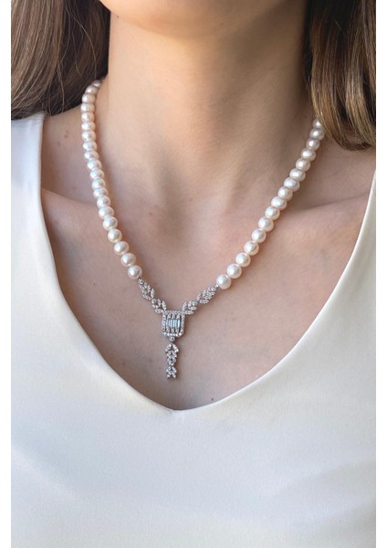 925 Ayar Gümüş 7 mm Baget Kesim Doğal İnci Kolye fırsatları