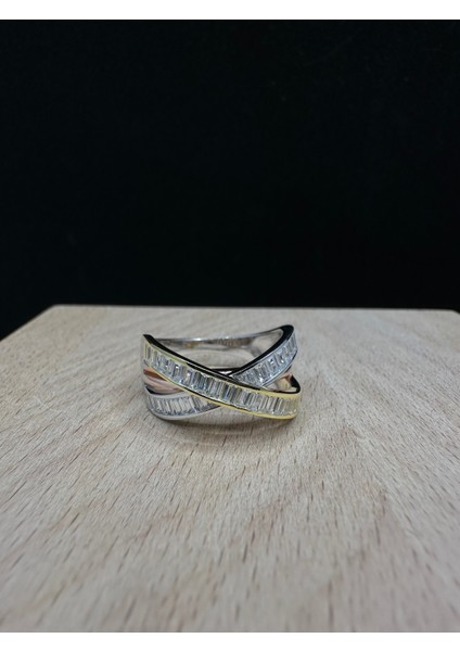 Üç Renk Baget Taşlı Ikili Sarmal Ithal Kadın Gümüş Yüzük