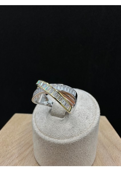 Üç Renk Baget Taşlı Ikili Sarmal Ithal Kadın Gümüş Yüzük modelleri