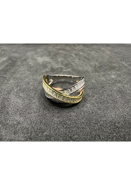 Üç Renk Baget Taşlı Ikili Sarmal Ithal Kadın Gümüş Yüzük fırsatları