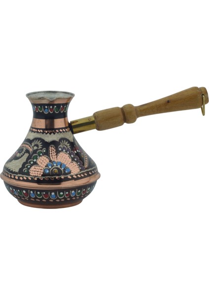 Bakır Kalın Boyalı El Işlemeli 375ML Renkli Rus Cezvesi Orta