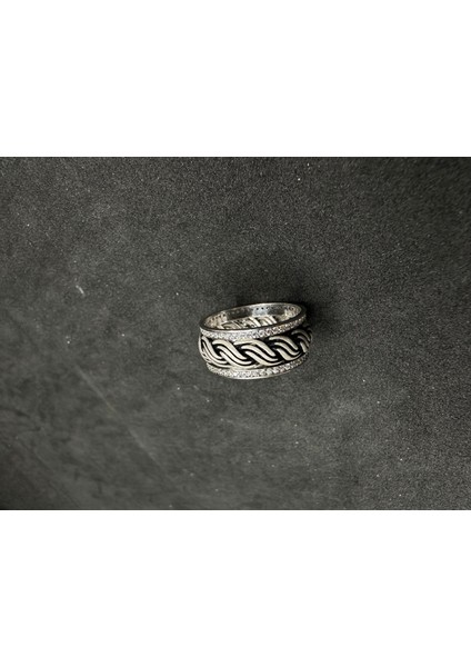 Tek Örgü Model Zirkon Taşlı Kalın Kadın Gümüş Yüzük