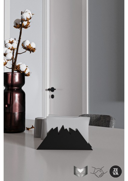 Dekoratif Metal Peçetelik - Siyah Dağ Desenli Iç ve Dış Mekan Kullanımına Uygun 17X7.5 cm