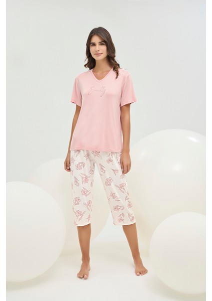 16708 Kadın Taş Baskılı Kısa Pijama Takım