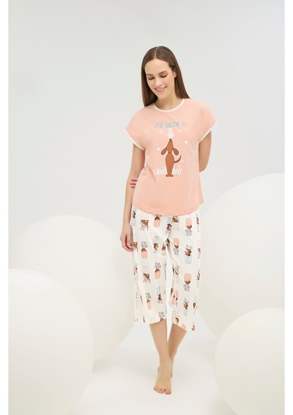 16610 Kadın Baskılı Kısa Pijama Takım