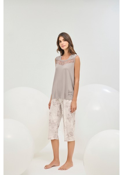 16763 Kadın Taş Baskılı Kısa Pijama Takım
