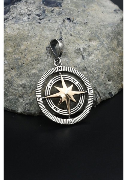 Kolye Ucu Kutup Yıldızlı Pusula 925 Ayar Gümüş 901598