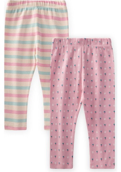 Ikili Set Tayt 1-8 Yaş Pembe - A Bej