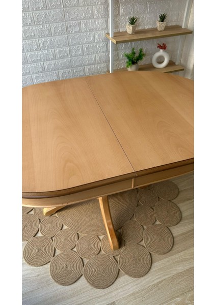 Concept Baba Ayaklı Masa Ahşap Oval Naturel Renkli Açılır Masa (Boy 80 cm /en 120 cm )