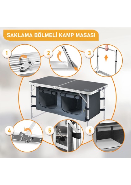 Saklama Dolaplı Kamp Masası, Kamp Mutfağı, Kamp Dolabı Katlanır Piknik Masası 80X50CM Kumaş Desenli