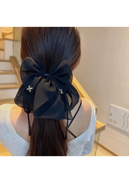 Oryantal Unsurlu Üst Düzey Saten Siyah Köpekbalığı Klipsli Başlık, Başın Arkasında Saç Tokası Kavrayıcı Dekorasyonu (Yurt Dışından)