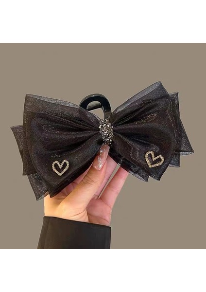 Oryantal Unsurlu Üst Düzey Saten Siyah Köpekbalığı Klipsli Başlık, Başın Arkasında Saç Tokası Kavrayıcı Dekorasyonu (Yurt Dışından)