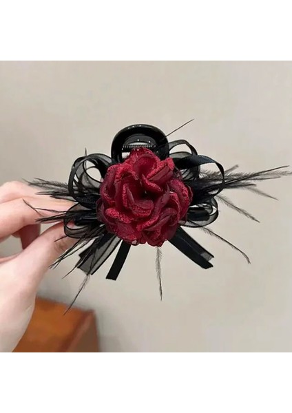 Oryantal Unsurlu Üst Düzey Saten Siyah Köpekbalığı Klipsli Başlık, Başın Arkasında Saç Tokası Kavrayıcı Dekorasyonu (Yurt Dışından)