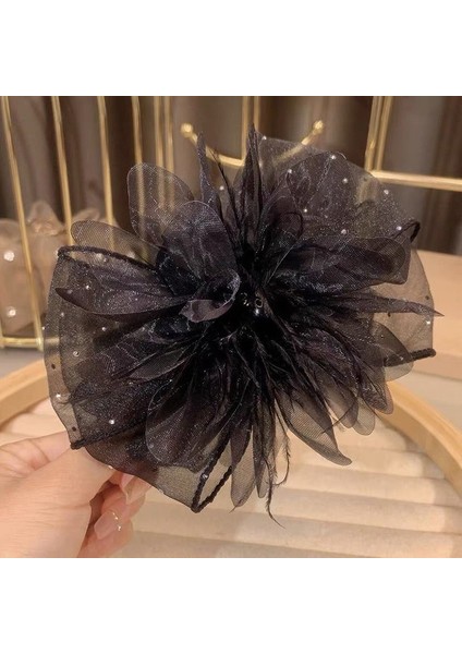 Oryantal Unsurlu Üst Düzey Saten Siyah Köpekbalığı Klipsli Başlık, Başın Arkasında Saç Tokası Kavrayıcı Dekorasyonu (Yurt Dışından)