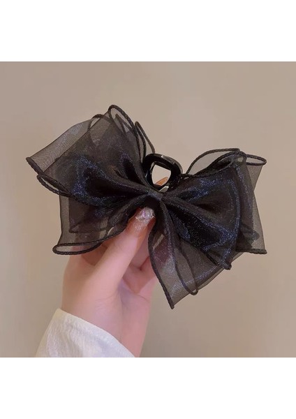 Oryantal Unsurlu Üst Düzey Saten Siyah Köpekbalığı Klipsli Başlık, Başın Arkasında Saç Tokası Kavrayıcı Dekorasyonu (Yurt Dışından)