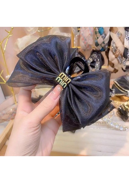 Oryantal Unsurlu Üst Düzey Saten Siyah Köpekbalığı Klipsli Başlık, Başın Arkasında Saç Tokası Kavrayıcı Dekorasyonu (Yurt Dışından)