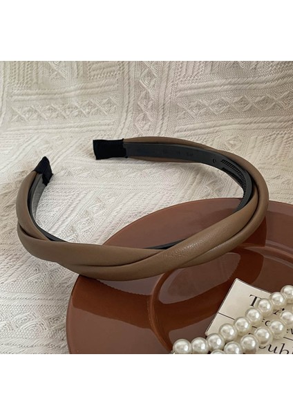 Ilkbahar ve Yaz Şampanyası Maillard Yüksek Kafatası Saten Kafa Bandı, Üst Düzey Kadın Sünger Kafa Bandı, Yeni Geniş Kenarlı Saç Demeti Kafa Bandı (Yurt Dışından)