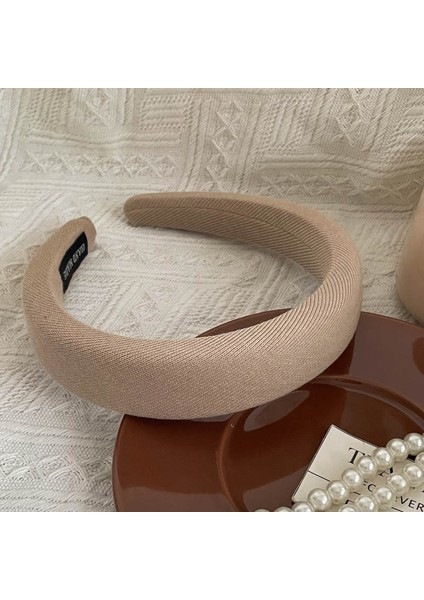 Ilkbahar ve Yaz Şampanyası Maillard Yüksek Kafatası Saten Kafa Bandı, Üst Düzey Kadın Sünger Kafa Bandı, Yeni Geniş Kenarlı Saç Demeti Kafa Bandı (Yurt Dışından)