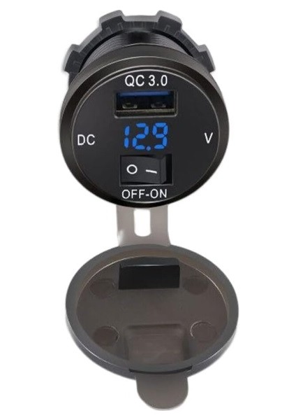 Araç/tekne/motosiklet Için 3.0 USB ( Quick ) Hızlı Şarj - Voltmetre Açma Kapama Anahtarlı 12 - 24 Volt