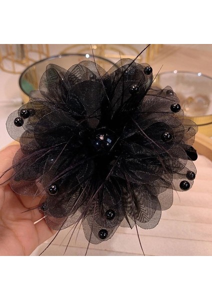 Oryantal Unsurlu Üst Düzey Saten Siyah Köpekbalığı Klipsli Başlık, Başın Arkasında Saç Tokası Kavrayıcı Dekorasyonu (Yurt Dışından)