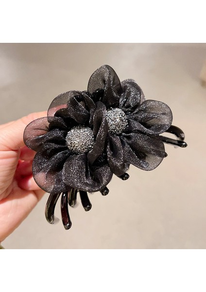 Oryantal Unsurlu Üst Düzey Saten Siyah Köpekbalığı Klipsli Başlık, Başın Arkasında Saç Tokası Kavrayıcı Dekorasyonu (Yurt Dışından)