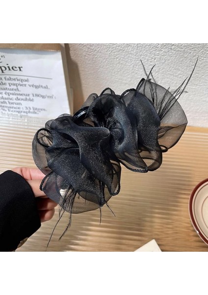 Oryantal Unsurlu Üst Düzey Saten Siyah Köpekbalığı Klipsli Başlık, Başın Arkasında Saç Tokası Kavrayıcı Dekorasyonu (Yurt Dışından)