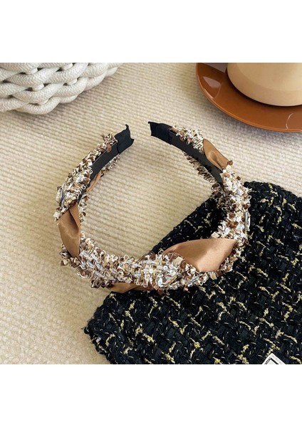 Ilkbahar ve Yaz Şampanyası Maillard Yüksek Kafatası Saten Kafa Bandı, Üst Düzey Kadın Sünger Kafa Bandı, Yeni Geniş Kenarlı Saç Demeti Kafa Bandı (Yurt Dışından)