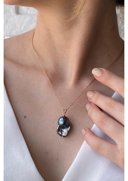 14 Ayar Altın Siyah Barok İnci Kolye fiyatları