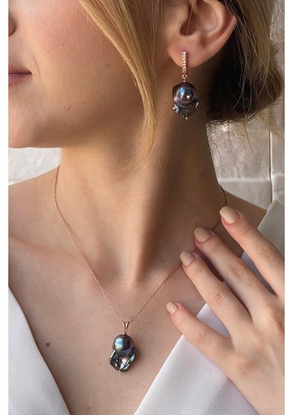 14 Ayar Altın Siyah Barok İnci Kolye modelleri