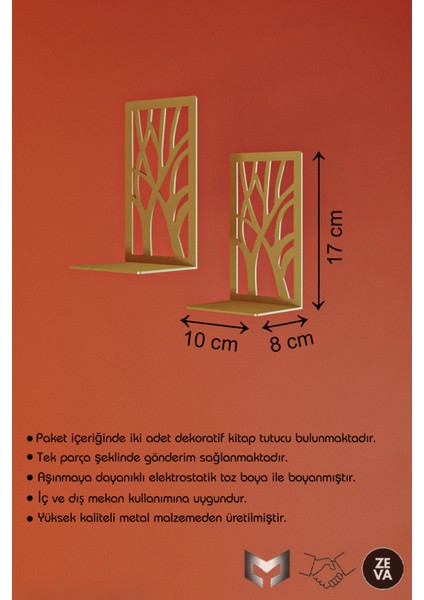 2 Adet Gold Dekoratif Metal Kitap Tutucu | Ağaç Desenli, Şık ve Dayanıklı Kitap Tutucu fiyatları