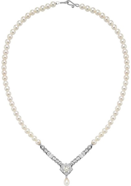 14 Ayar Altın 6 mm Baget Taşlı Doğal İnci Kolye