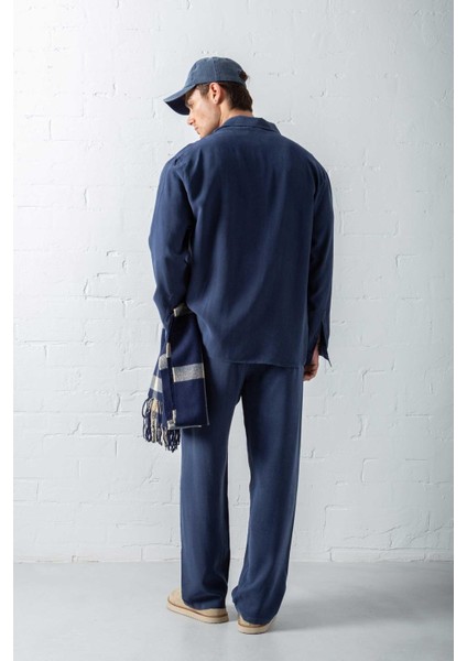 Erkek Oversize Fit Yumuşak Dokulu Gömlek Lacivert
