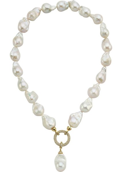 14 Ayar Altın 20 mm Halka Kilitli Barok Doğal İnci Kolye