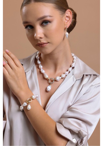 14 Ayar Altın 20 mm Halka Kilitli Barok Doğal İnci Kolye modelleri