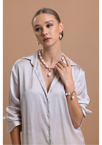 14 Ayar Altın 20 mm Halka Kilitli Barok Doğal İnci Kolye fırsatları