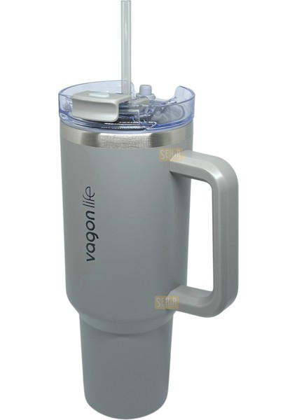 1200ML Pipetli/pipetsiz Çift Kullanım Kulplu Tumbler Kahve Bardağı/mug Paslanmaz Çelik Termos