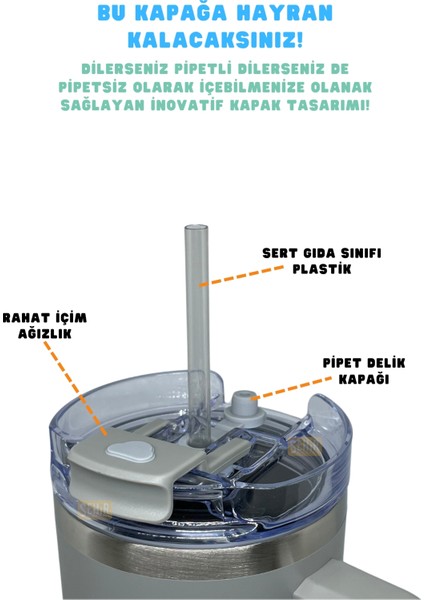 1200ML Pipetli/pipetsiz Çift Kullanım Kulplu Tumbler Kahve Bardağı/mug Paslanmaz Çelik Termos