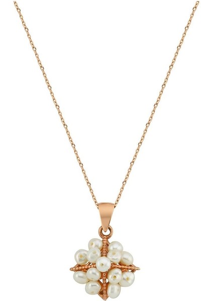 14 Ayar Altın 3 mm Piramit Model Doğal İnci Kolye