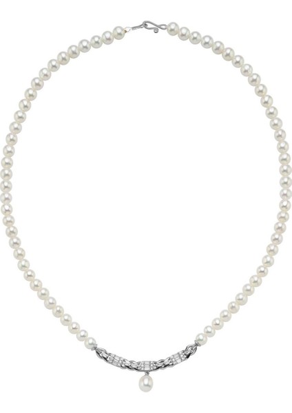 14 Ayar Altın 7 mm Baget Taşlı Doğal İnci Kolye