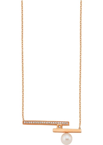 14 Ayar Altın 6 mm Doğal İnci Zirkon Taşlı Kolye