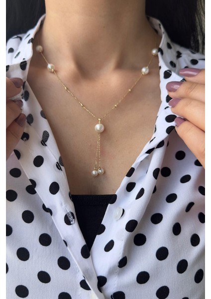 14 Ayar Altın 9 mm Dorikalı Sallantılı Doğal İnci Kolye fiyatları