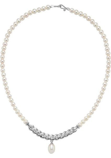 14 Ayar Altın 6 mm Tek Sıra Baget Doğal İnci Kolye