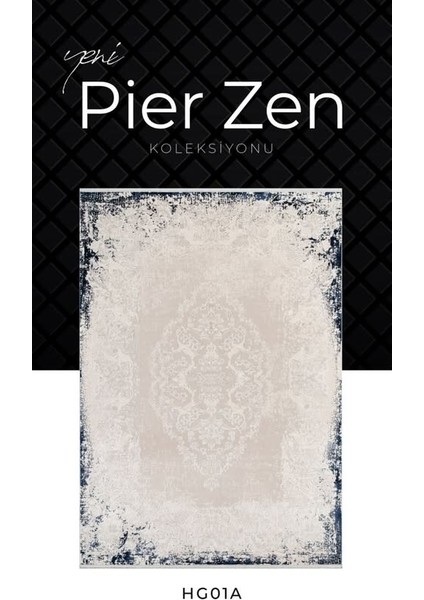 Pier Zen HG01A Krem Lacivert Viskon Akrilik Yumuşak Leke Tutmaz Silinebilir Halı