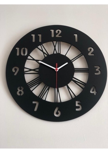 Siyah Ahşap Dekoratif Duvar Saati 40cm, Geometrik Stil, Şık ve Modern Tasarım