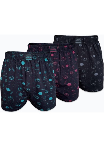 Erkek 3 Lü Siyah Premium Collection Desenli Geniş Kalıp Büyük Beden Modal Boxer 3M254